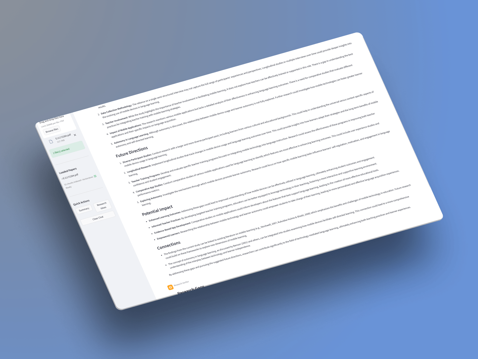 Multi-Agent Research Assistant interface showing AI-powered literature analysis